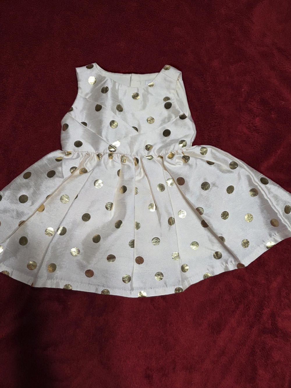 Girls Cream Dress with Gold Polka Dots